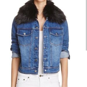 Bagatelle Blue Denim Jacket with Black Faux Fur Collar